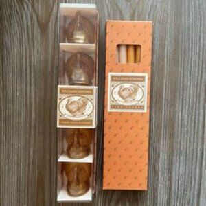 Williams-Sonoma Amber Turkey Taper Holders (S/4) and Tiny Taper Candles (S/6)
